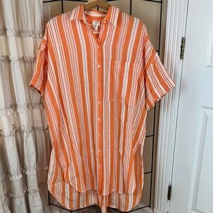 Lemlem x H.M Orange Oversized Striped Shirt Dress Cover Up Size Small